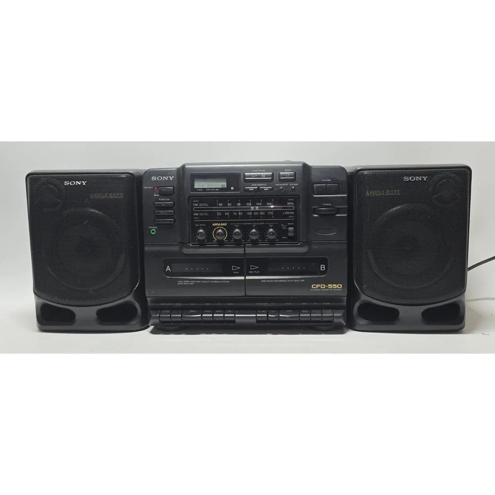 Sony CFD-550 CD Radio Dual Cass. Boombox Mega Bass Vintage 1995 For Parts/Repair